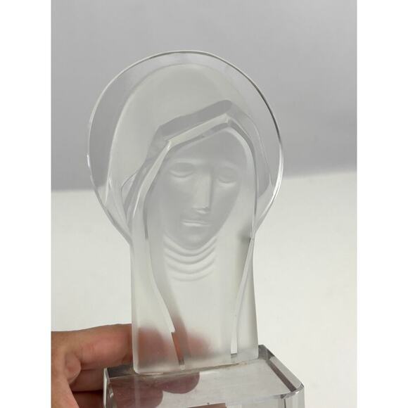 VTG Czech Bohemia Glass Crystal Mary & Jesus Frosted Figures 1970's Set Bookend - Picture 10 of 16